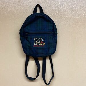 Vintage Walt Disney World Mickey Mouse Green Blue Plaid Mini Backpack
